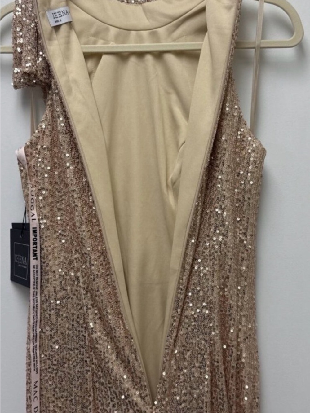 Ieena for Mac Duggal Elegant Rose Gold Sequin Halter Neck Evening Gown - Picture 6 of 8